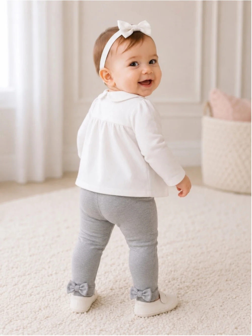 Ralph Lauren Baby Girl Bow-Back Jersey Leggings – Heather Gray – Size 9M